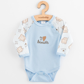 Kojenecké bavlněné body s dlouhým rukávem New Baby Biscuits modrá Modrá 80 (9-12m)