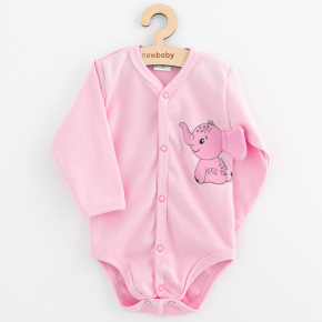 Kojenecké celorozepínací body s dlouhým rukávem New Baby Happy Elephant pink Růžová 68 (4-6m)