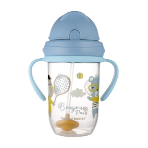 CANPOL BABIES Hrneček nevylévací se slámkou a závažím 270 ml Bonjour Paris modrý, 6m+