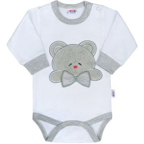 Luxusní kojenecké body s dlouhým rukávem New Baby Honey Bear s 3D aplikací Šedá 56 (0-3m)