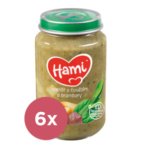 6x HAMI Špenát, brambory a hovězí (200 g) - maso-zeleninový příkrm