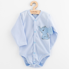 Kojenecké celorozepínací body s dlouhým rukávem New Baby Happy Elephant blue Modrá 56 (0-3m)