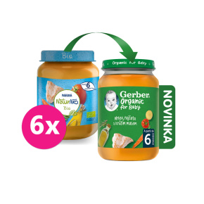 6x GERBER Organic dětský příkrm mrkev a rajčata s krůtím masem 190 g