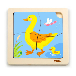 Dřevěné puzzle pro nejmenší Viga 4 ks Kačenka Multicolor 