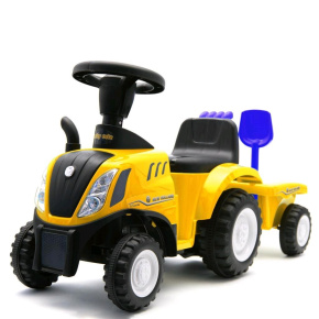 Dětské odrážedlo traktor s vlečkou a nářadím Baby Mix New Holland žlutý Žlutá 