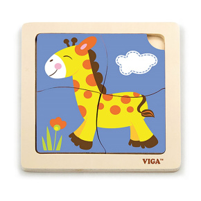 Dřevěné puzzle pro nejmenší Viga 4 ks Žirafa Multicolor 