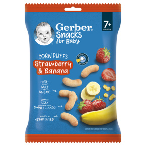 GERBER Snacks kukuřičné křupky jahoda a banán 28 g, 7+