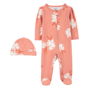 CARTER'S Set 2dílný overal, čepice Pink Floral holka MFL 6m/vel. 68