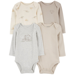 CARTER'S Body dlouhý rukáv Gray Elephant neutral 4ks 3m/vel. 62