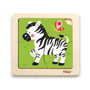 Dřevěné puzzle pro nejmenší Viga 4 ks Zebra Multicolor 