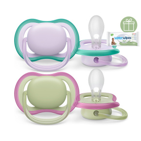 Philips AVENT Šidítko Ultra air neutral 0-6m dívka fialová, 2ks+WW Soapberry 60ks