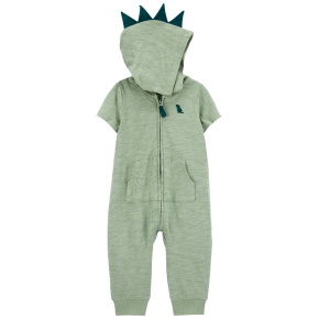 CARTER'S Overal na zip bez nožiček kr. rukáv Green Dino kluk 3m