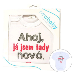 Body s potiskem New Baby Ahoj, já jsem tady nová - dárkové balení Růžová 56 (0-3m)