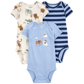 CARTER'S Body krátký rukáv Blue Animals kluk 3ks 9m/vel. 74