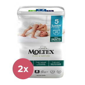 2x MOLTEX Pure&Nature Kalhotky plenkové jednorázové 5 Junior (9-14 kg) 20 ks