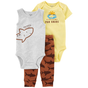 CARTER'S Set 3dílný tepláky, body kr. rukáv, body bez rukávů Brown Shark kluk 9m