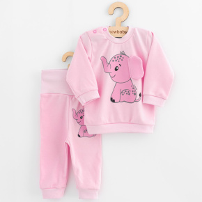 Kojenecká souprava tričko a tepláčky New Baby Happy Elephant pink Růžová 56 (0-3m)