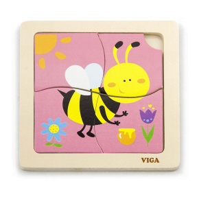 Dřevěné puzzle pro nejmenší Viga 4 ks Včelka Multicolor 